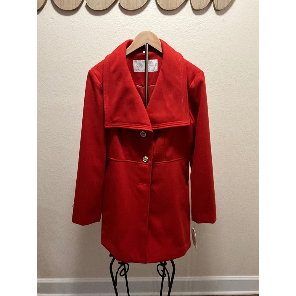 Jessica Simpson juniors orange Button Front Collar Coat Jacket Outerwear Size L